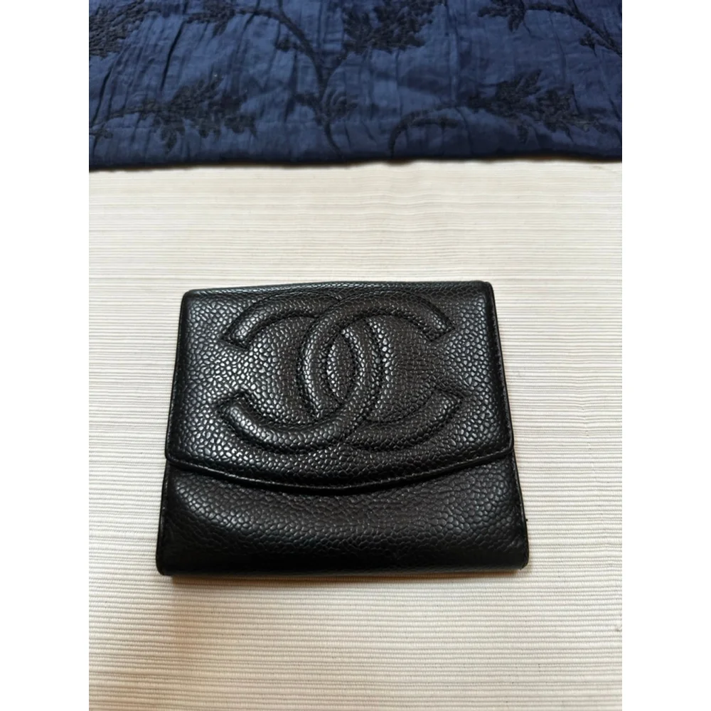 Chanel Black Caviar Leather Compact Wallet